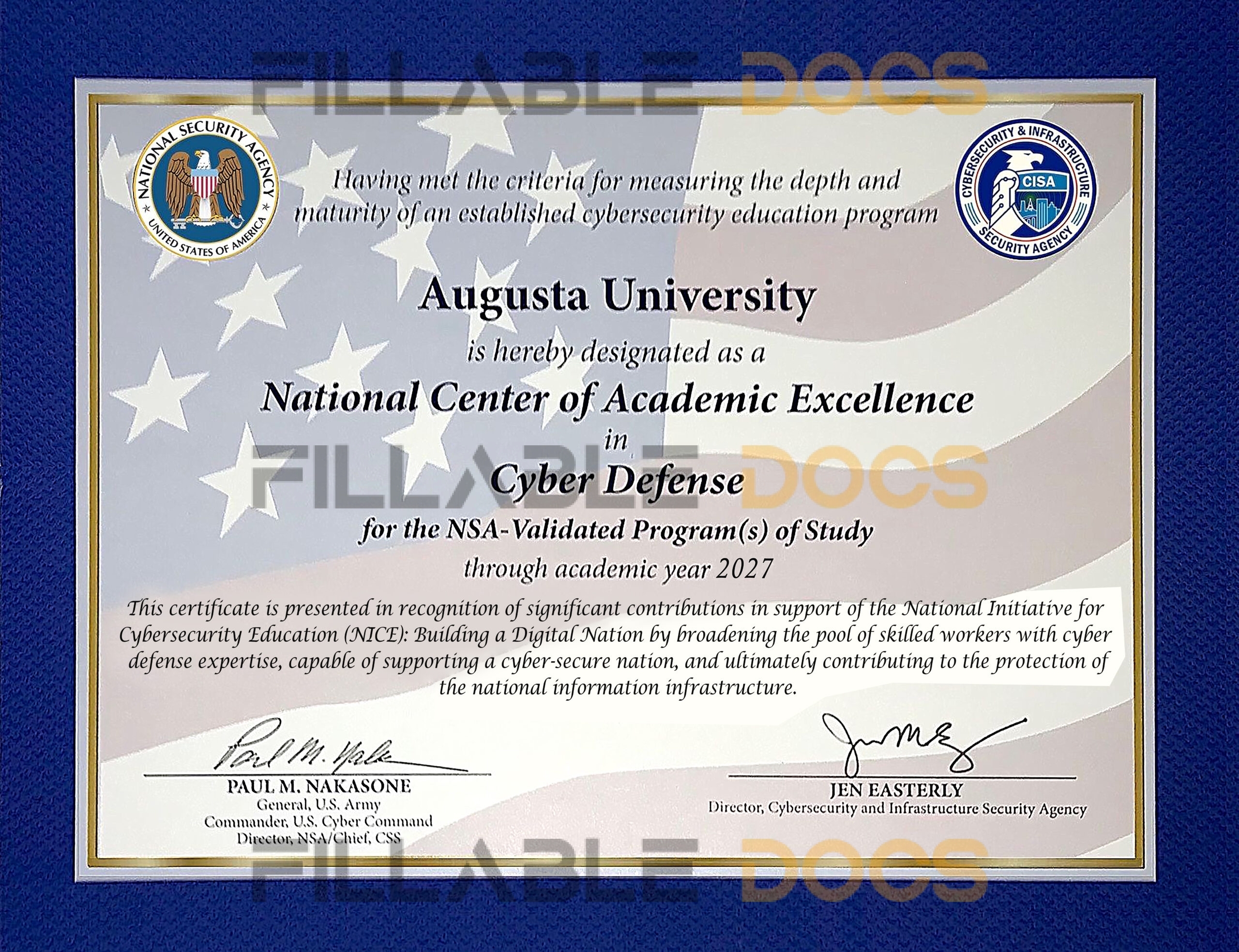Authentic-Looking Fake certificate from Augusta University