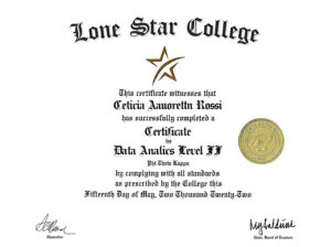 Authentic-Looking Fake Certificate from Lone Star College