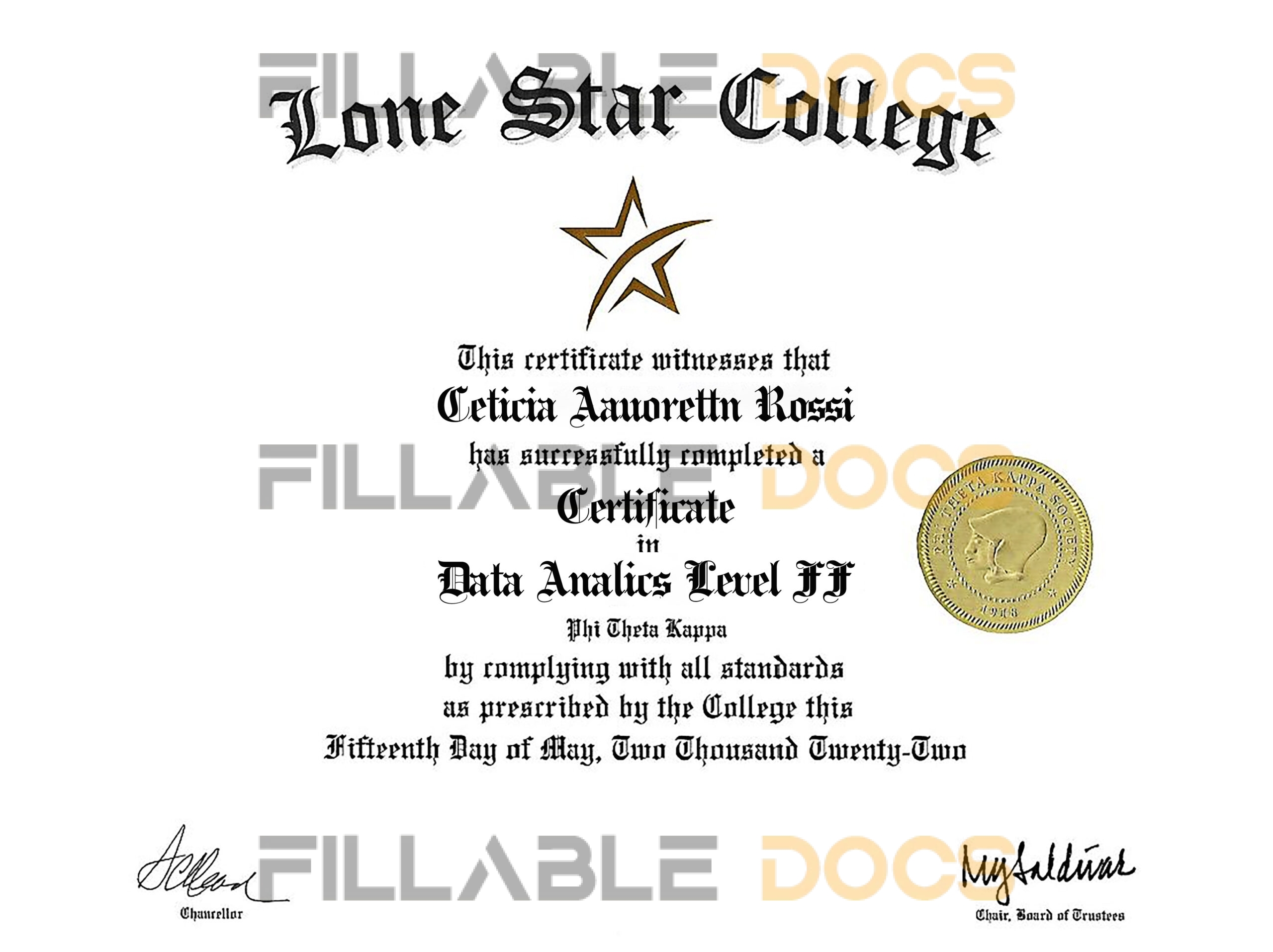 Authentic-Looking Fake Certificate from Lone Star College