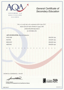 Authentic-Looking Fake GCSE certificate from AQA Awarding Body