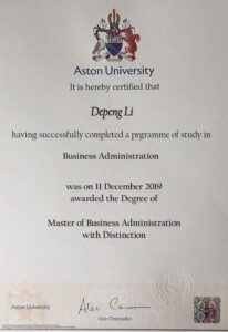 Authentic-Looking Fake certificate from Aston University