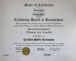 Authentic-Looking Fake certificate from California Board of Accountancy