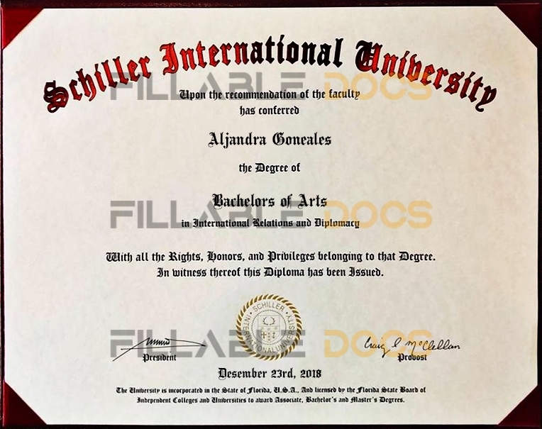 Authentic-Looking Fake certificate from Schiller International University
