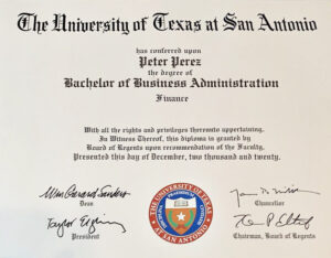 Authentic-Looking Fake certificate from University Of Texas At San Antonio