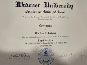 Authentic-Looking Fake certificate from Widener University (version 2)