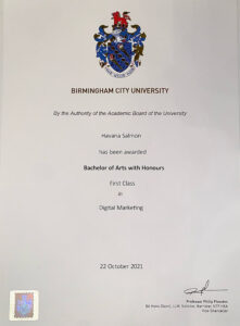 Authentic-Looking Fake certificate from Birmingham City University