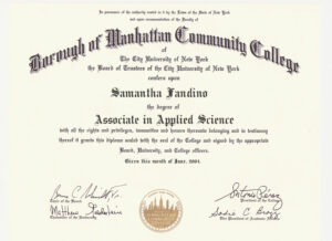Authentic-Looking Fake certificate from Borough Of Manhattan Community College
