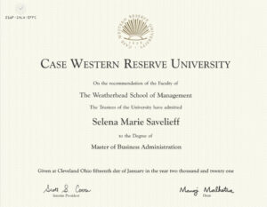 Authentic-Looking Fake certificate from Case Western Reserve University