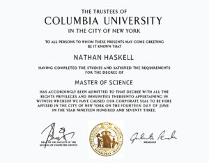 Authentic-Looking Fake certificate from Columbia University