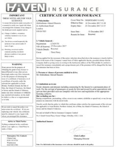 Customizable Fake Proof of Haven Motor Insurance