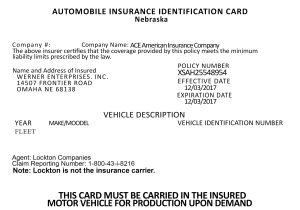 Customizable Fake Proof of Nebraska Car Insurance