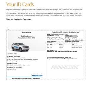 Customizable Fake Proof of Progressive Car Insurance