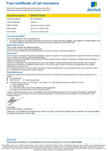 Customizable Fake Proof of Aviva Car Insurance