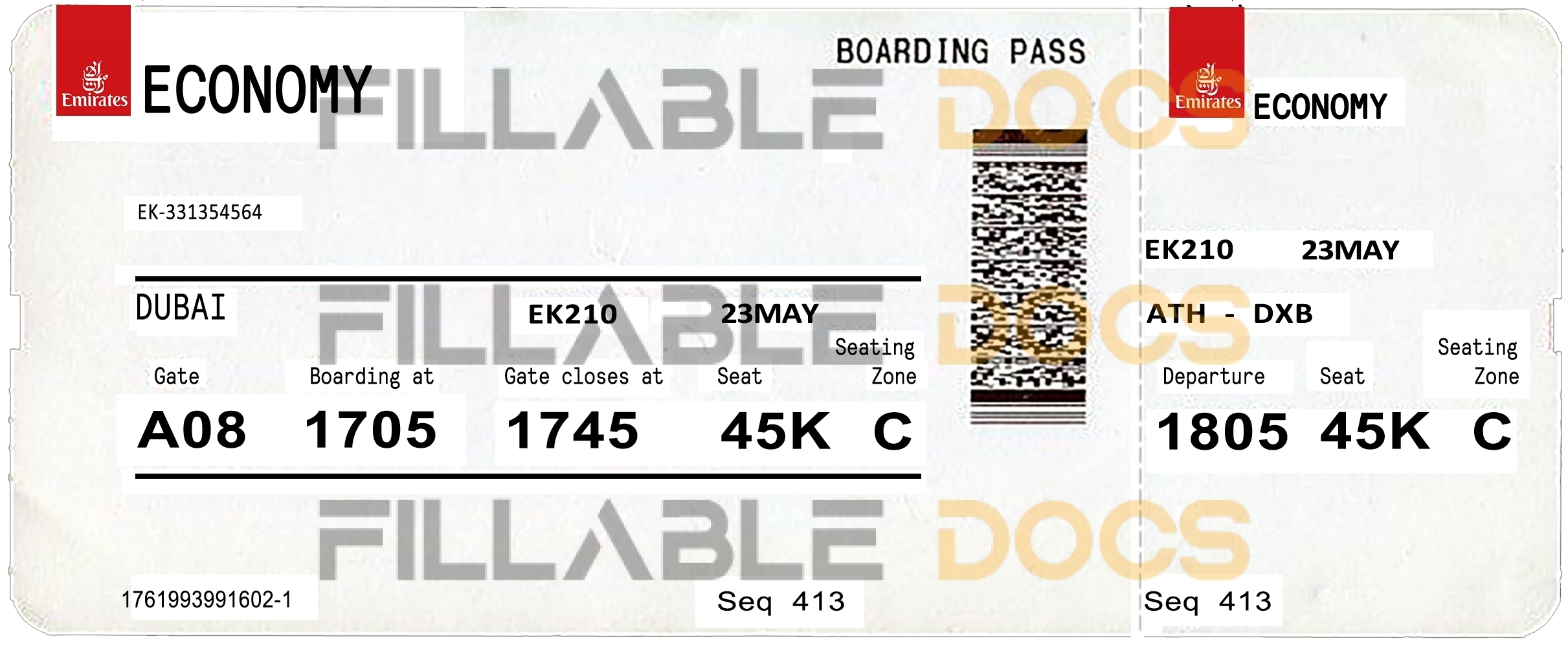 Fake Emirates Airline Ticket | Editable Airplane Tickets PSD Templates