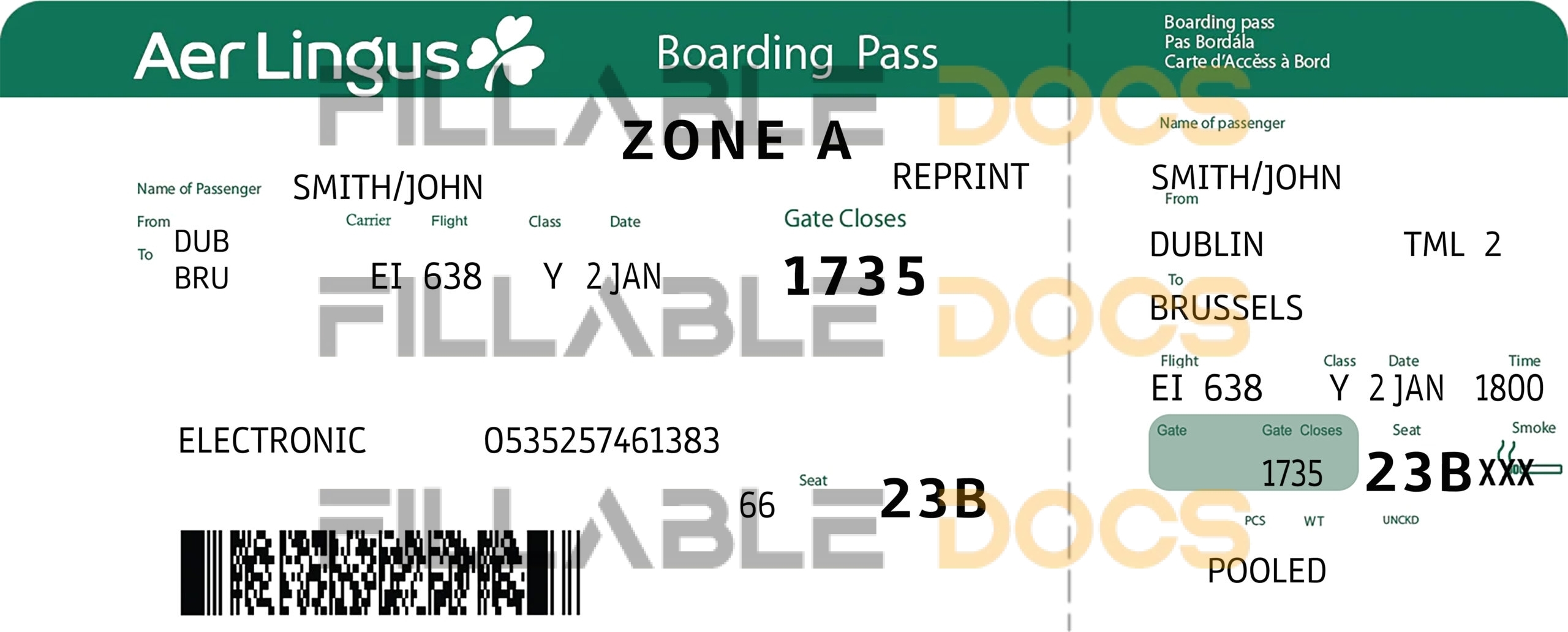 Fake Aer Lingus Airline Ticket | Editable Airplane Tickets PSD Templates