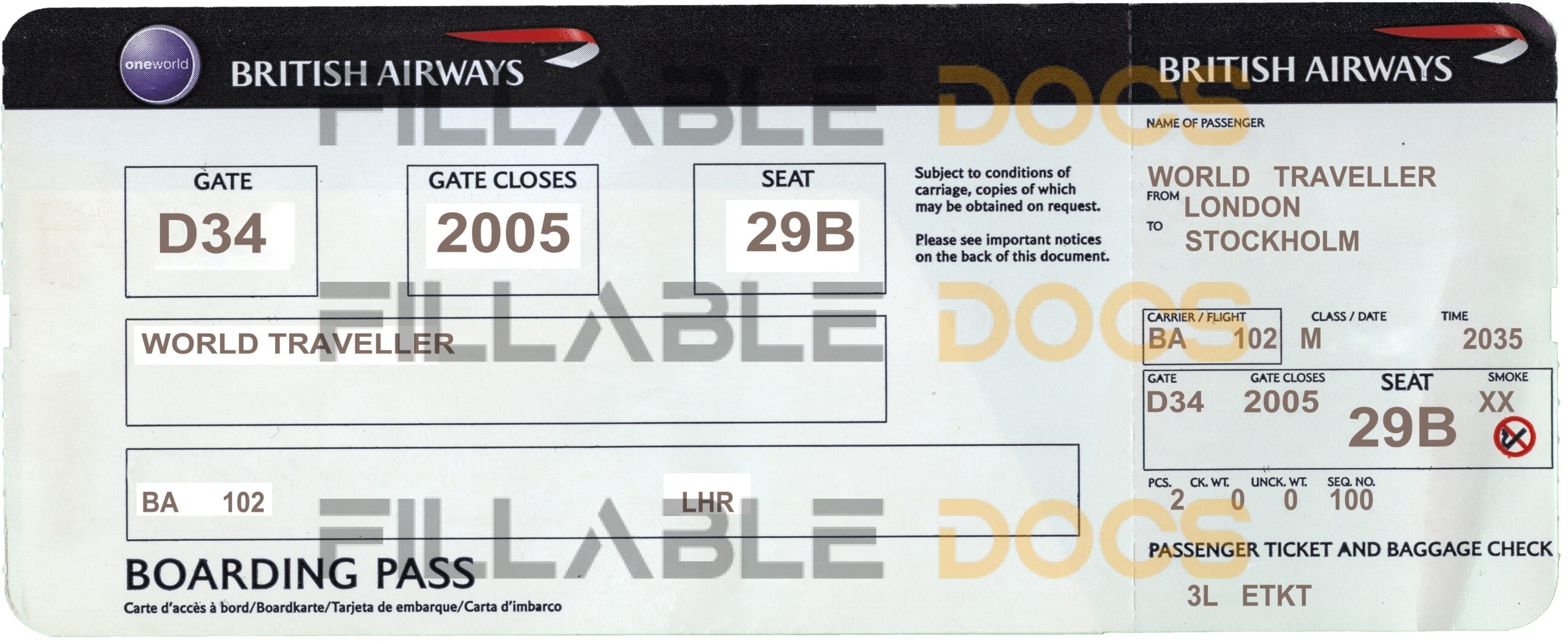Fake British Airways Airline Ticket | Editable Airplane Tickets PSD Templates