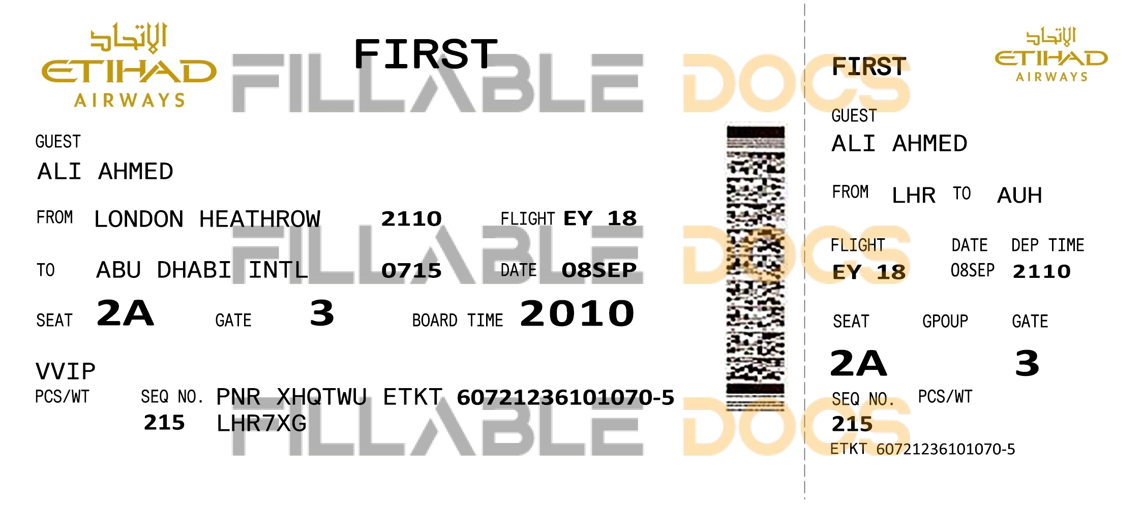 Fake Etihad Airways Airline Ticket | Editable Airplane Tickets PSD Templates