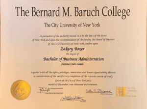 Fake Graduation Certificate from Bernard M. Baruch College Template