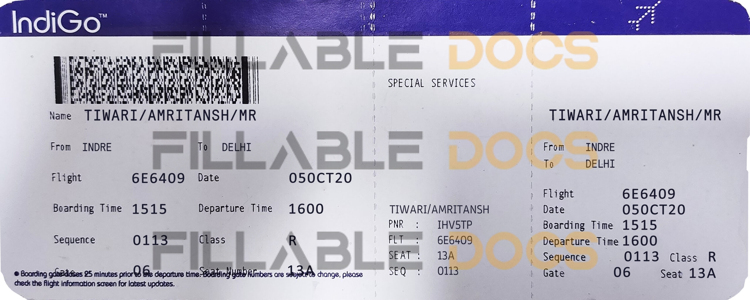 Fake IndiGo airline Airline Ticket | Editable Airplane Tickets PSD Templates