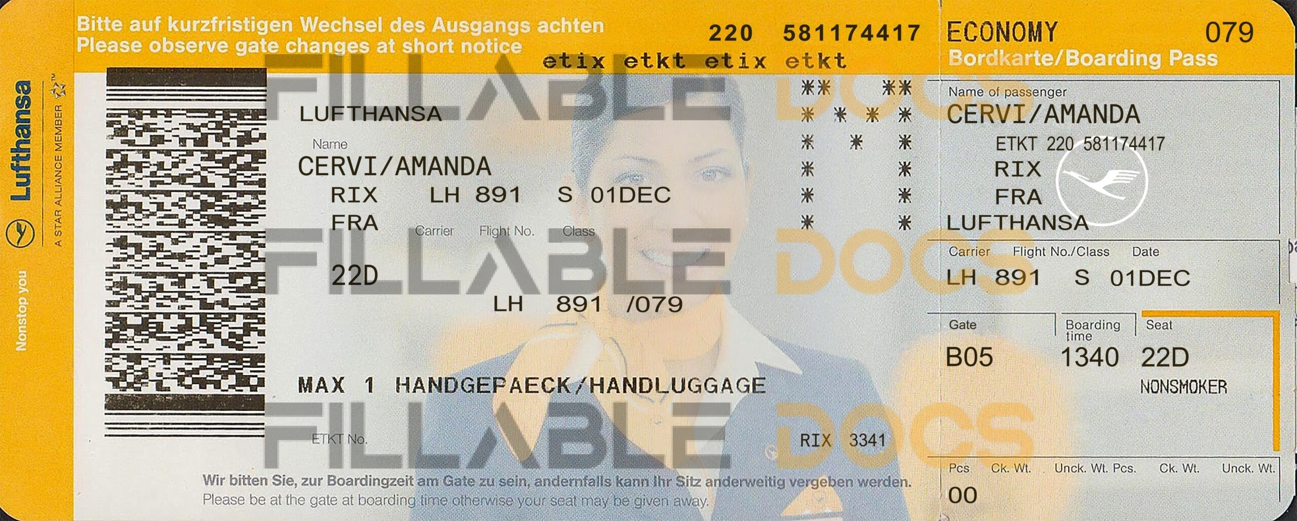 Fake Lufthansa airline Airline Ticket | Editable Airplane Tickets PSD Templates