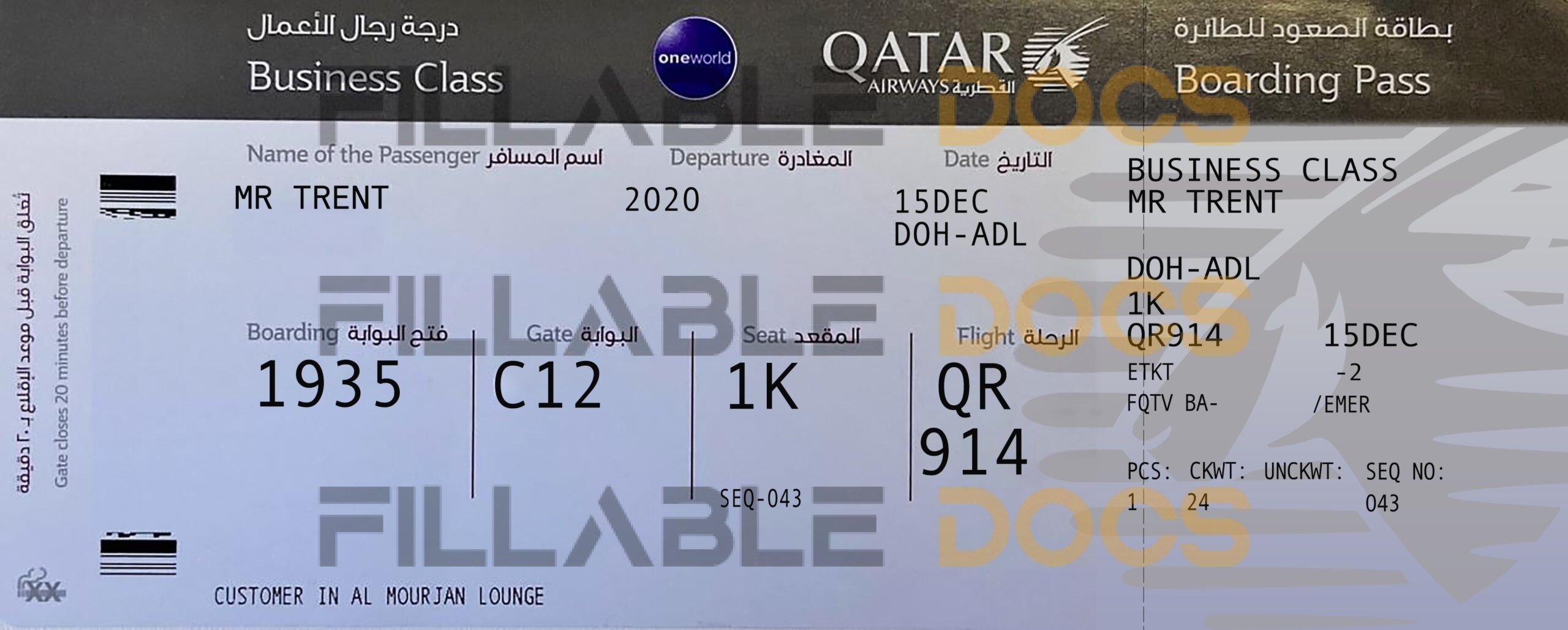 Fake Qatar Airways Airline Ticket | Editable Airplane Tickets PSD Templates