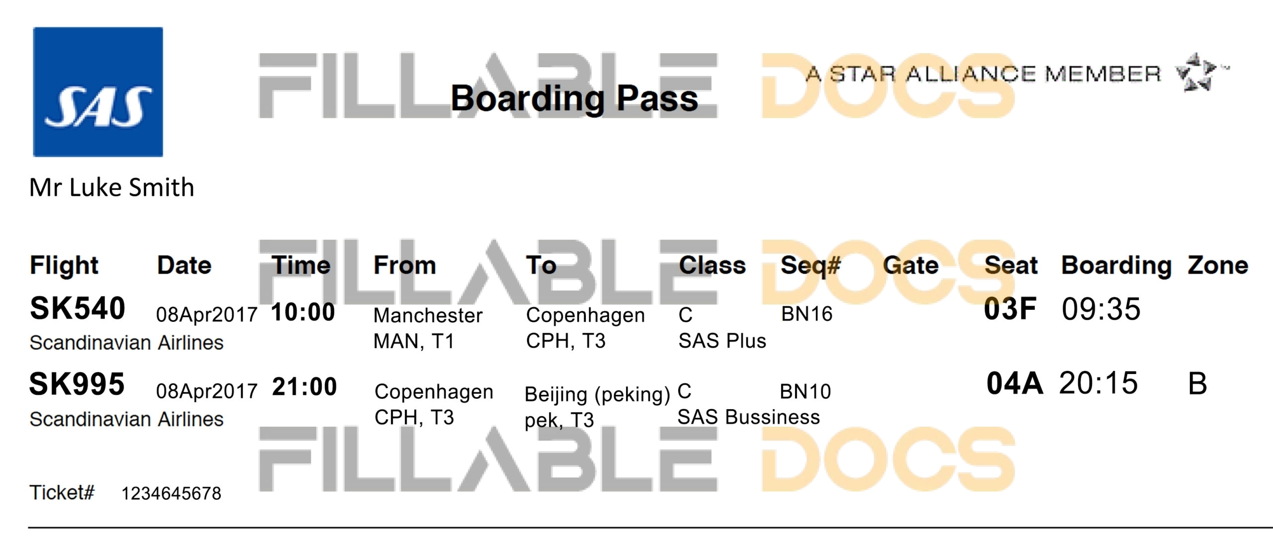 Fake SAS Airline Ticket | Editable Airplane Tickets PSD Templates