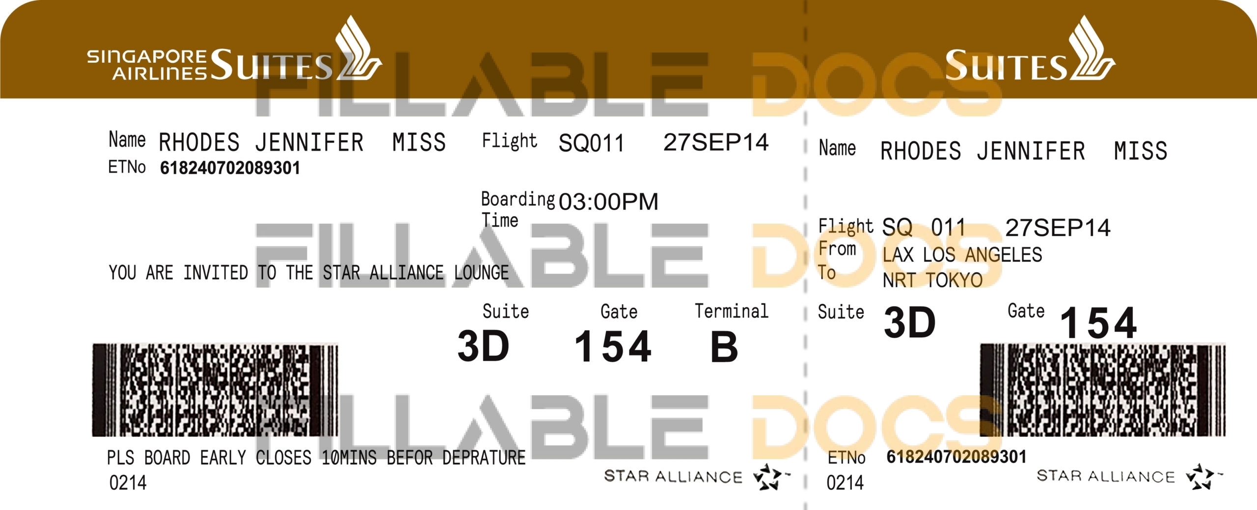 Fake Singapore Airline (SUITES) Ticket | Editable Airplane Tickets PSD Templates