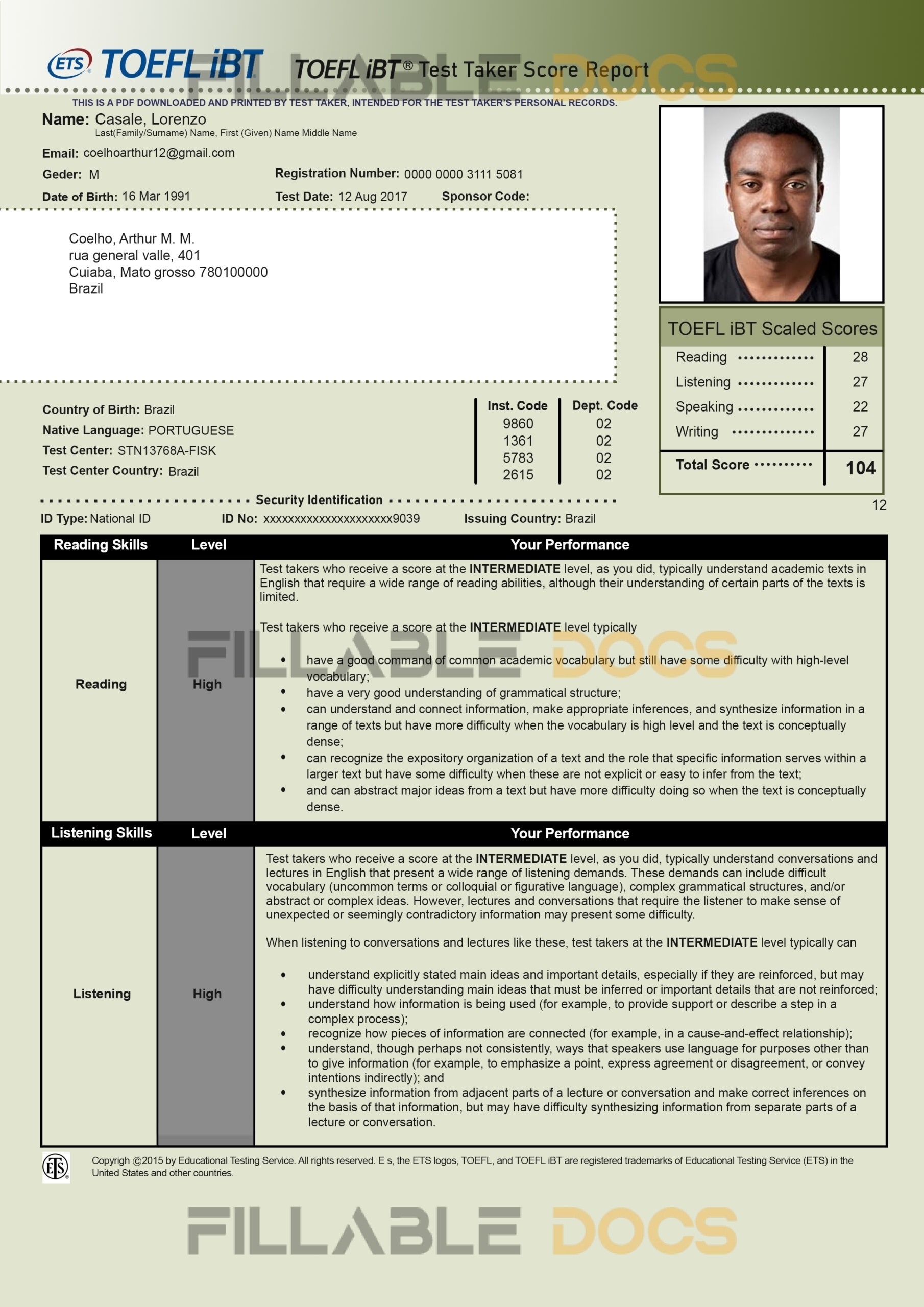 Fake TOEFL Certificate | TOEFL Certificate PSD Templates