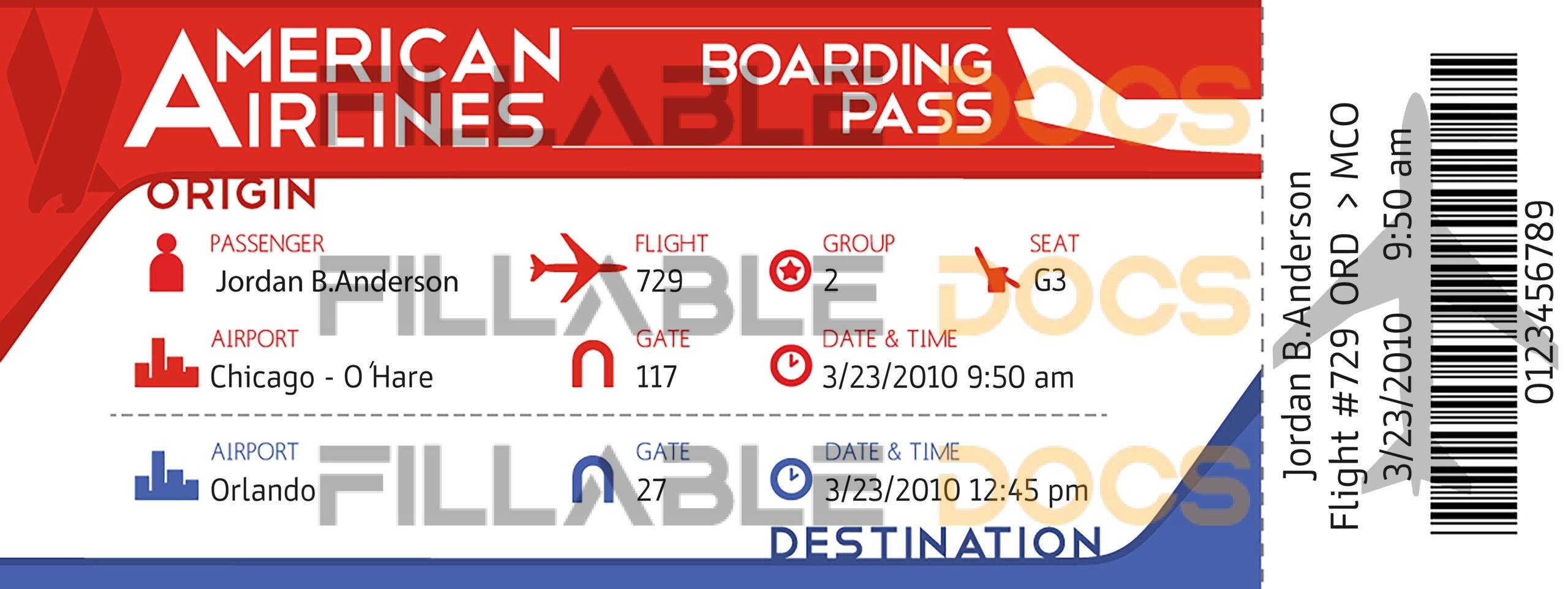 Fake american airline Airline Ticket | Editable Airplane Tickets PSD Templates