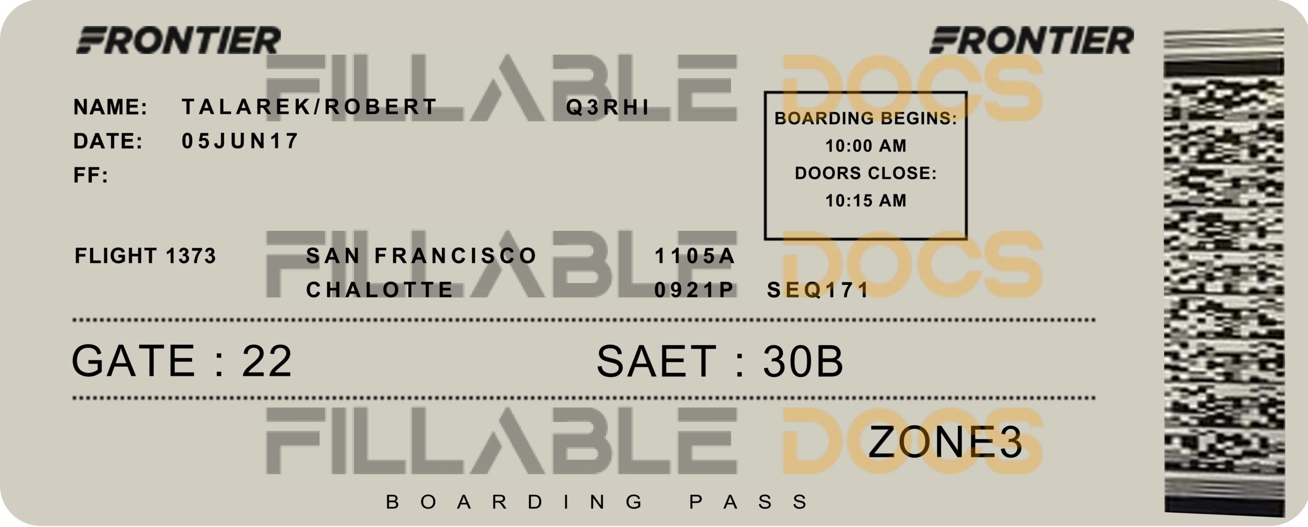 Fake Frontier Airlines Airline Ticket | Editable Airplane Tickets PSD Templates