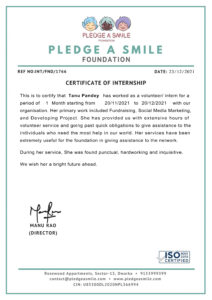 Stand Out with a Customizable PLEDGE A SMILE Internship Certificate PSD Template