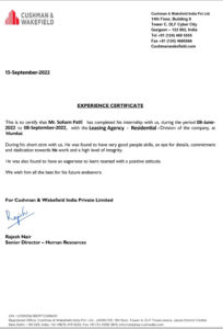 Purchase Realistic Fake cushman & wakefield company Experience Certificate Templates | Easily Editable