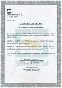 Purchase Realistic Fake saipem saudi arabian Experience Certificate Templates | Easily Editable