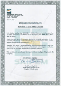 Purchase Realistic Fake saipem saudi arabian Experience Certificate Templates | Easily Editable