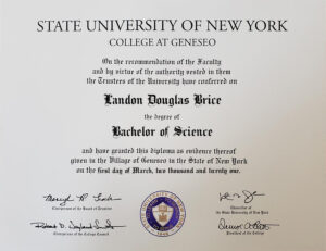 Authentic-Looking Fake certificate from SUNY Geneseo New York University