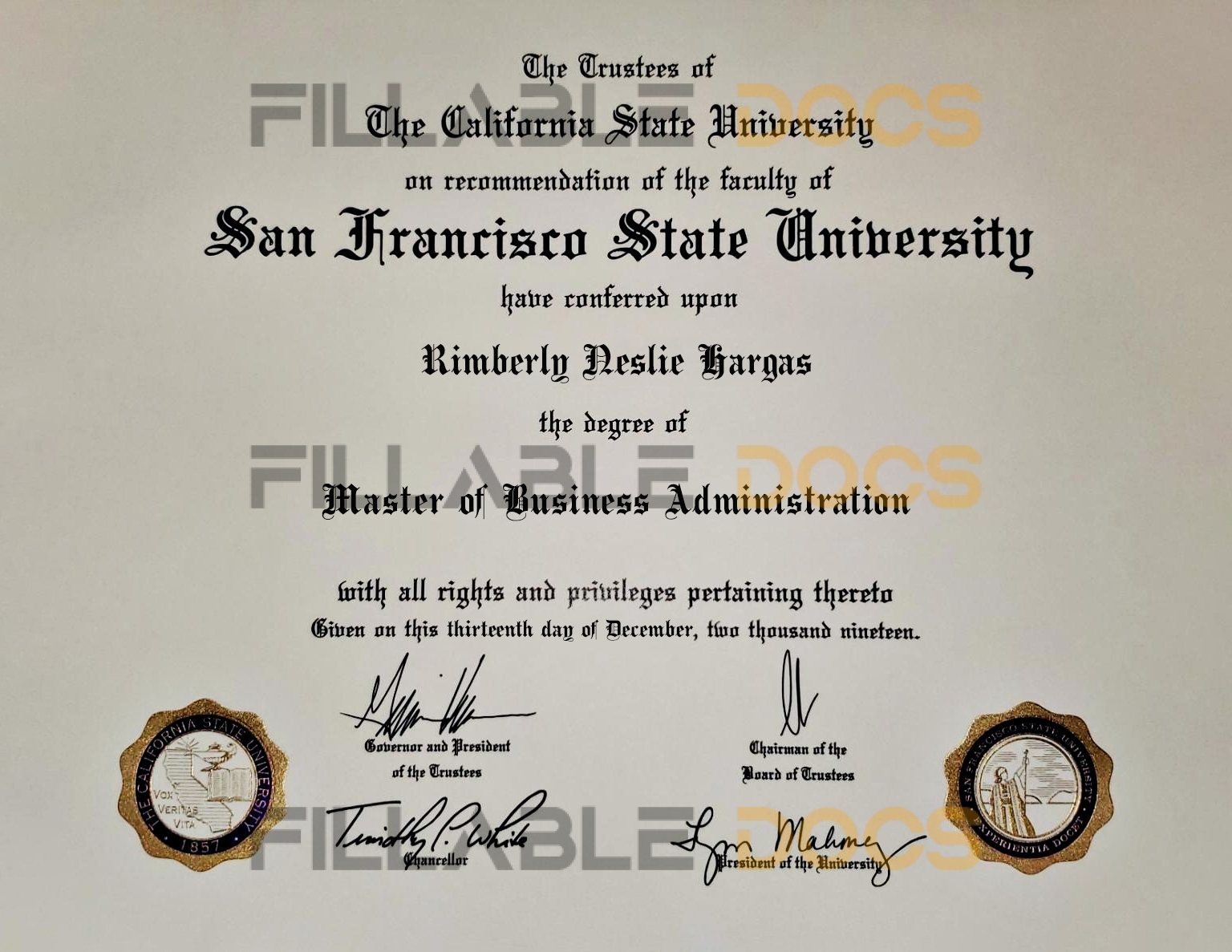 Authentic-Looking Fake certificate from San Francisco State University