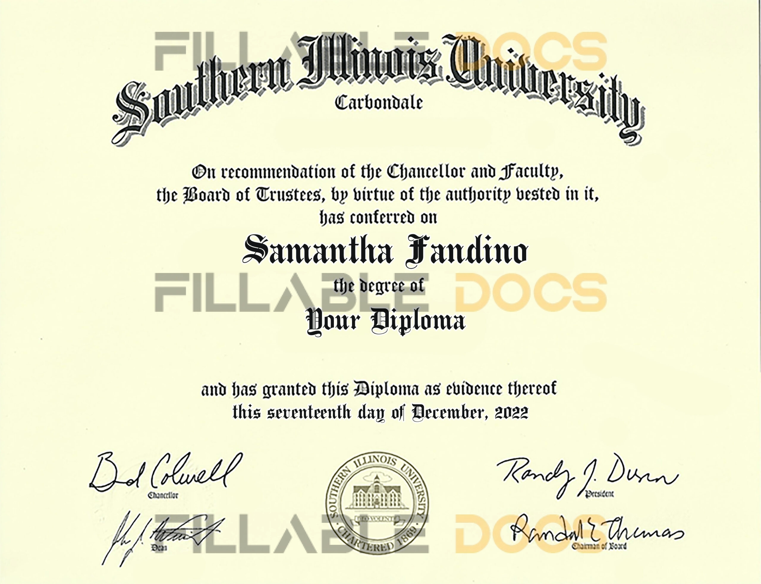 Authentic-Looking Fake certificate from Southern Illinois University