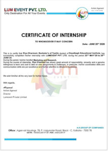 Stand Out with a Customizable LUM event private limited Internship Certificate PSD Template