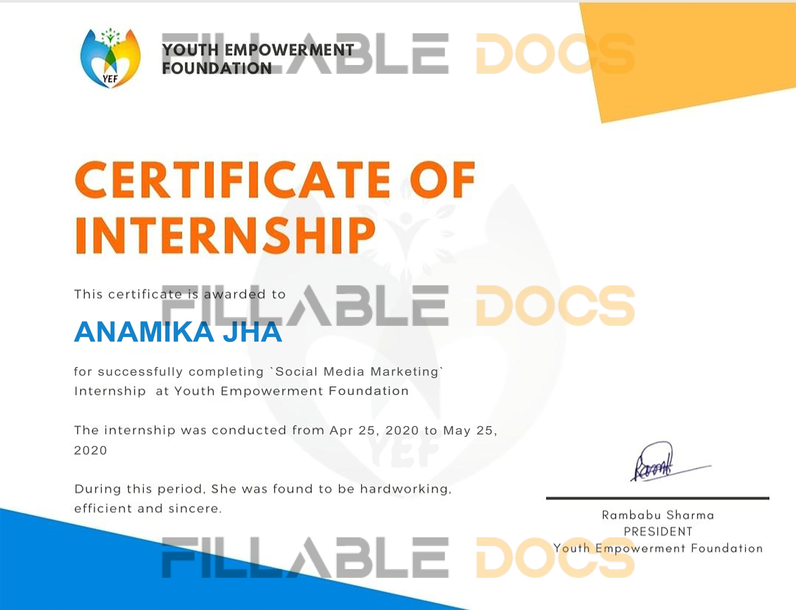 Stand Out with a Customizable Youth Empowerment foundation Internship Certificate PSD Template