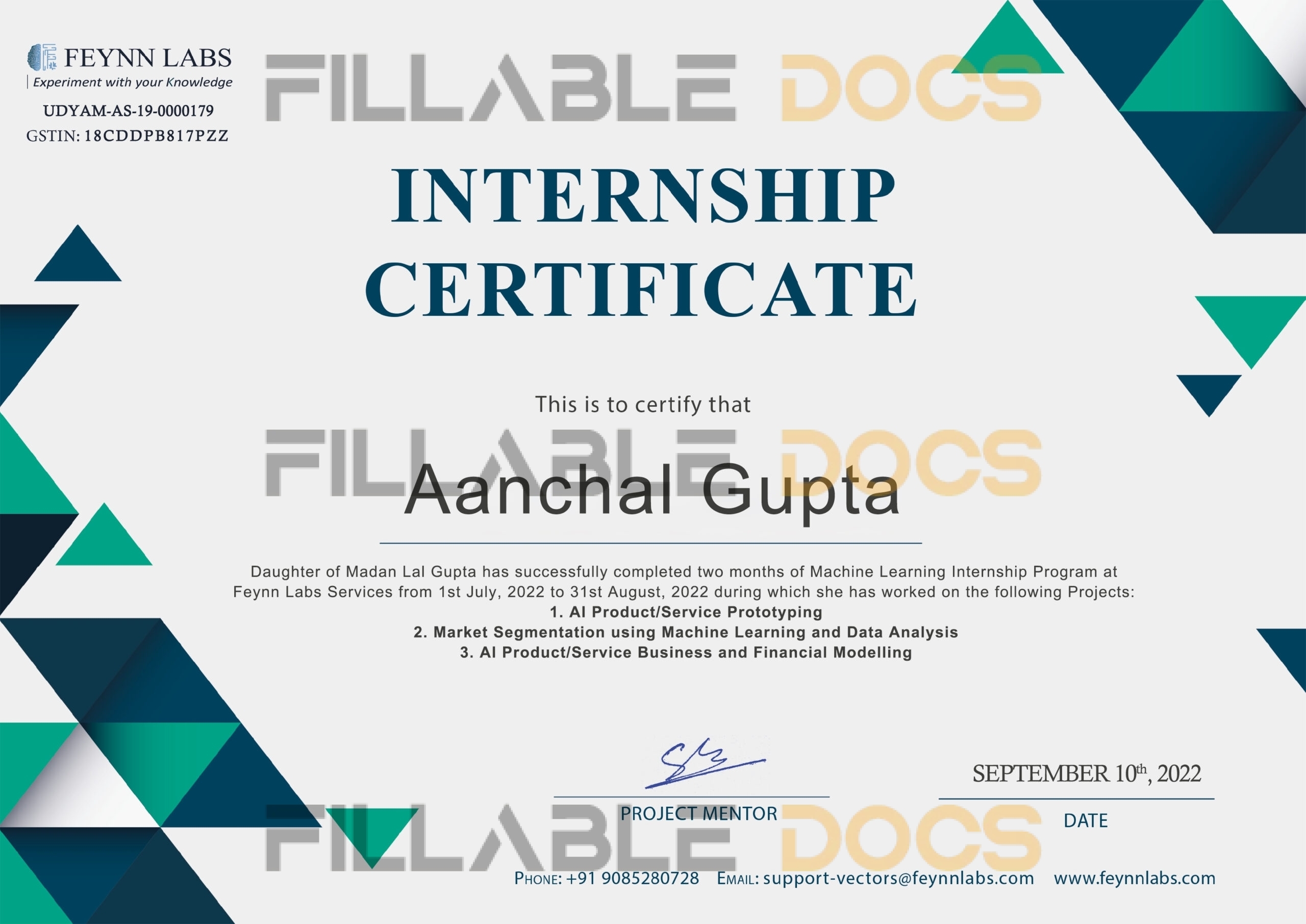 Stand Out with a Customizable feynn labs Internship Certificate PSD Template