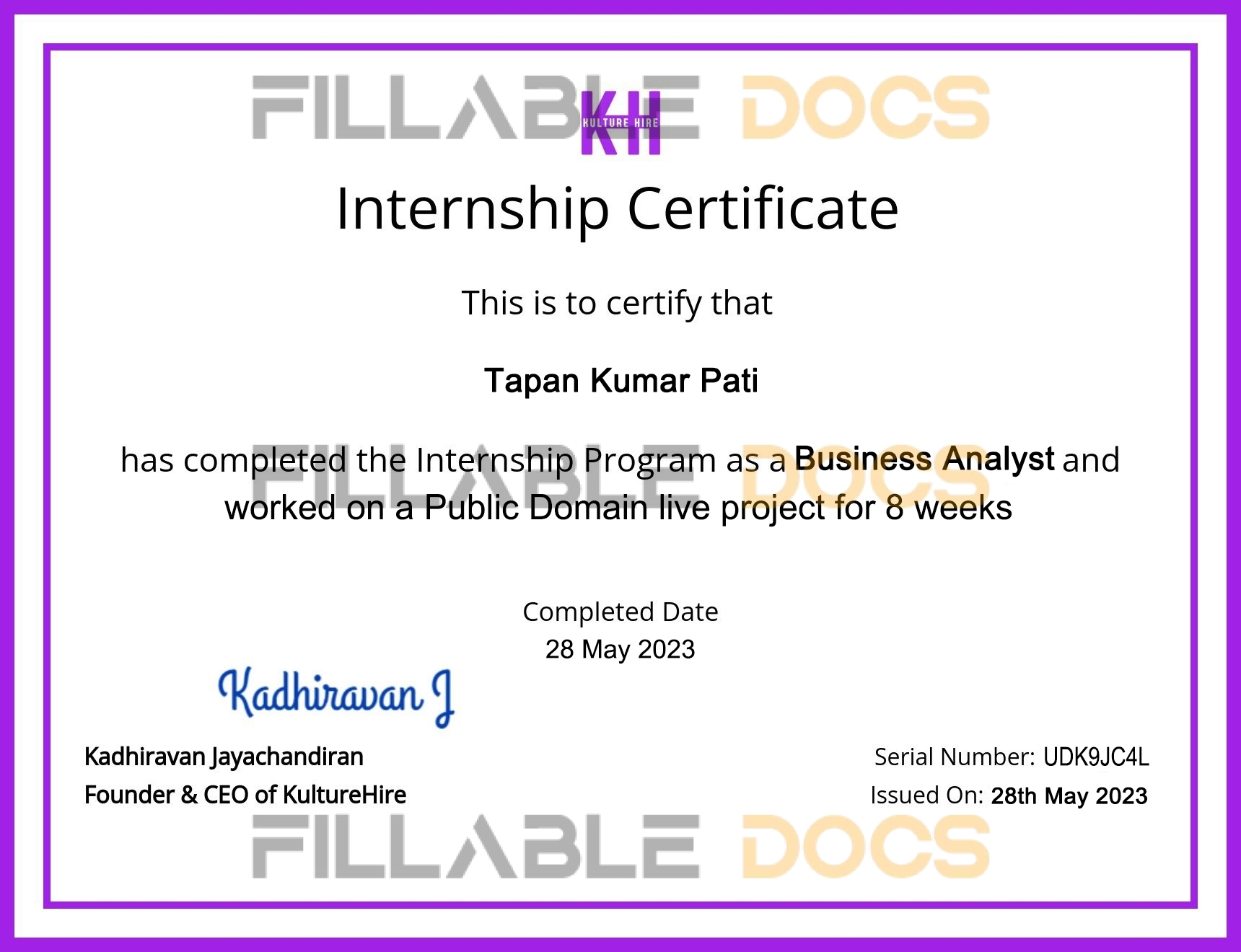Stand Out with a Customizable kulture heir Internship Certificate PSD Template