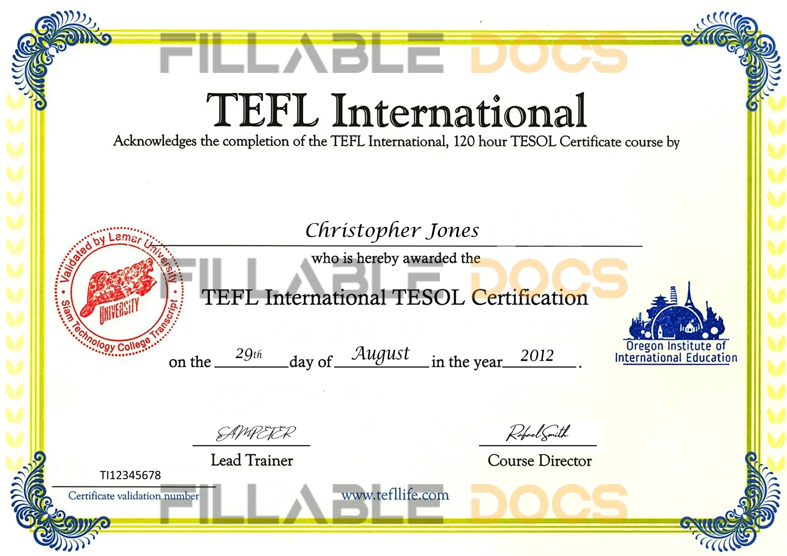 Teflife TEFL Certificate PSD Template
