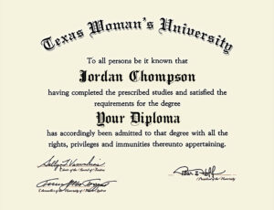 Authentic-Looking Fake certificate from Texas Woman’s University
