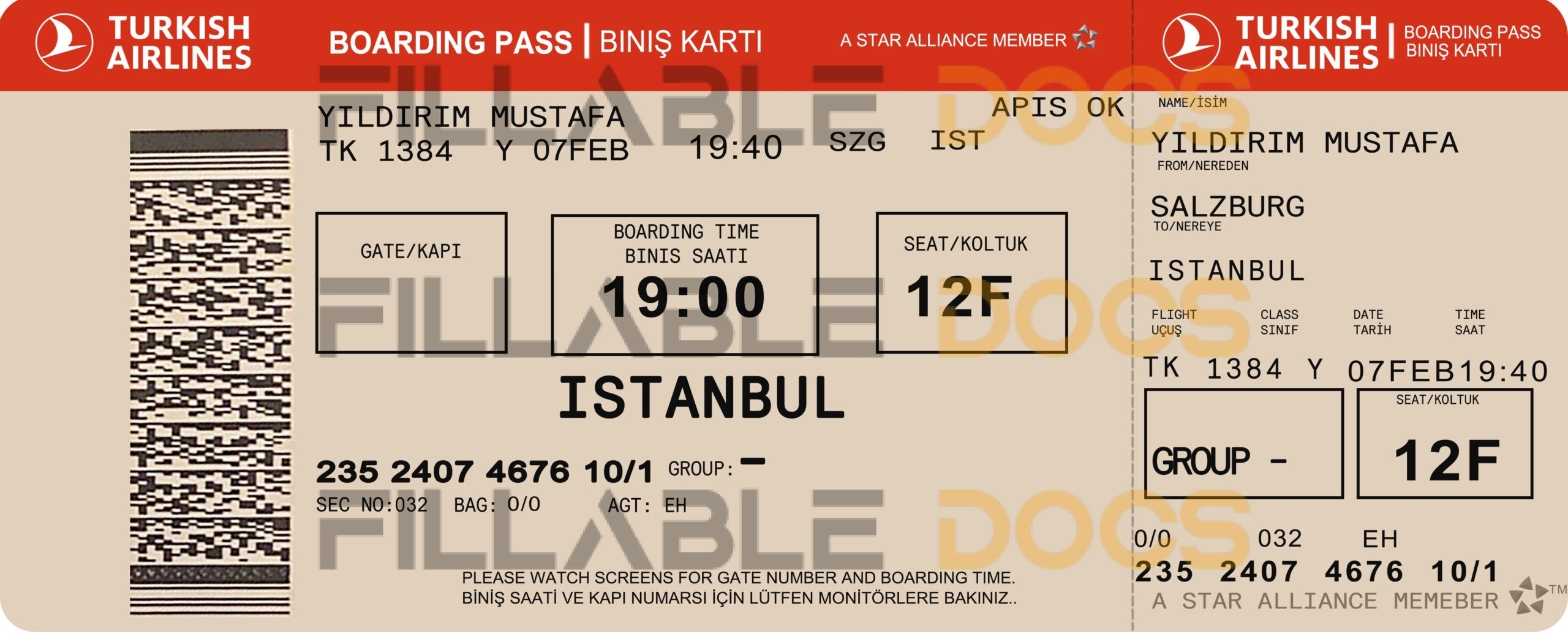 Fake Turkish Airline Ticket | Editable Airplane Tickets PSD Templates