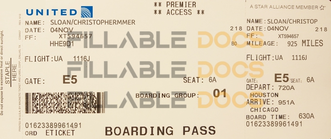 Fake UNITED Airline Ticket | Editable Airplane Tickets PSD Templates