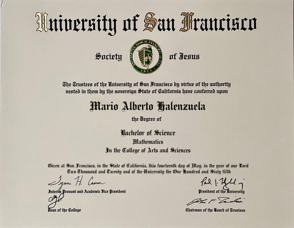 Authentic Looking Fake Certificate From University Of San Francisco