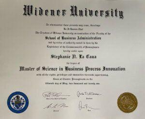 Authentic-Looking Fake certificate from Widener University (version 1)