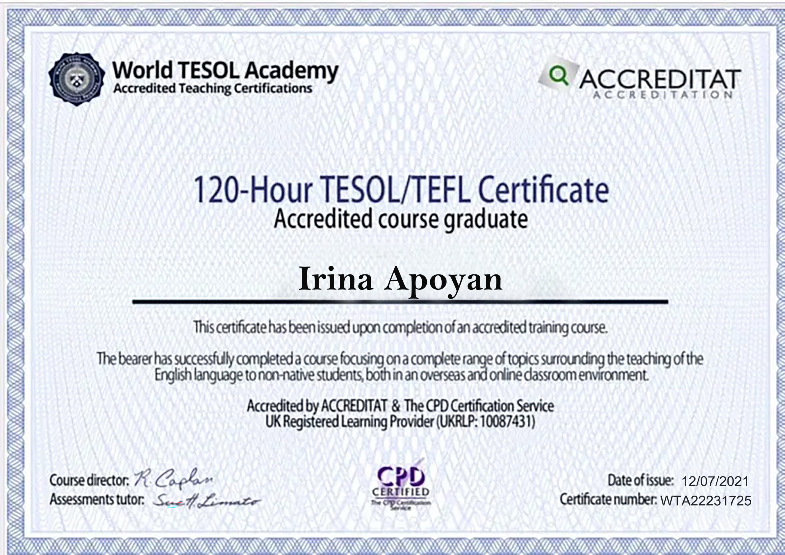 Accreditat TEFL Certificate PSD Template (version 1)