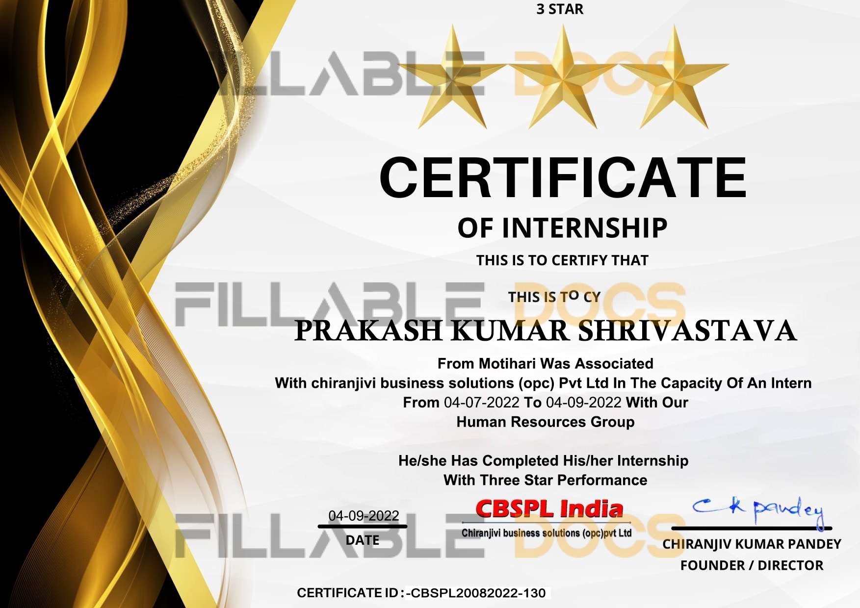 Stand Out with a Customizable chiranjivi business solution Internship Certificate PSD Template