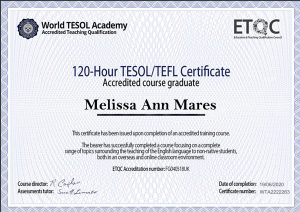 ETQC TEFL Certificate PSD Template